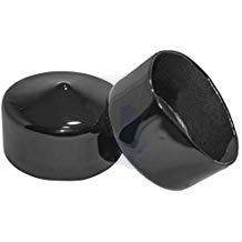 Two shiny SG Black Vacuum Port Caps, one upright and one on its side showing the hollow interior, designed to help maintain vacuum integrity in aluminum dewars.
