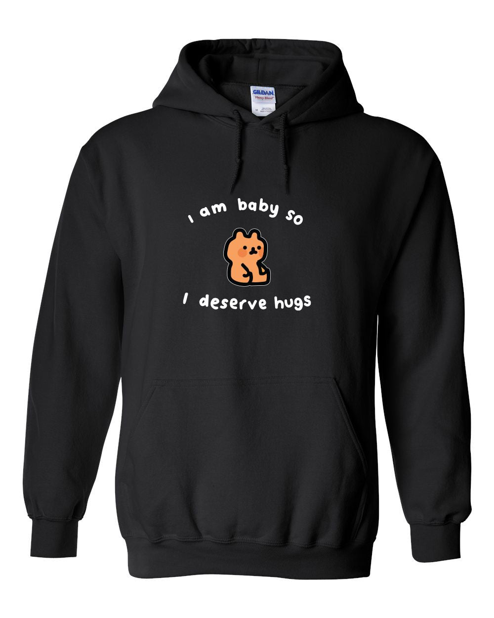 The Semen Tanks - Select Genetics I Deserve Hugs Sweatshirt Hoodie features a cute orange bear and the phrase I am baby so I deserve hugs in white text. This comfy black hoodie ships fast—grab yours now!.